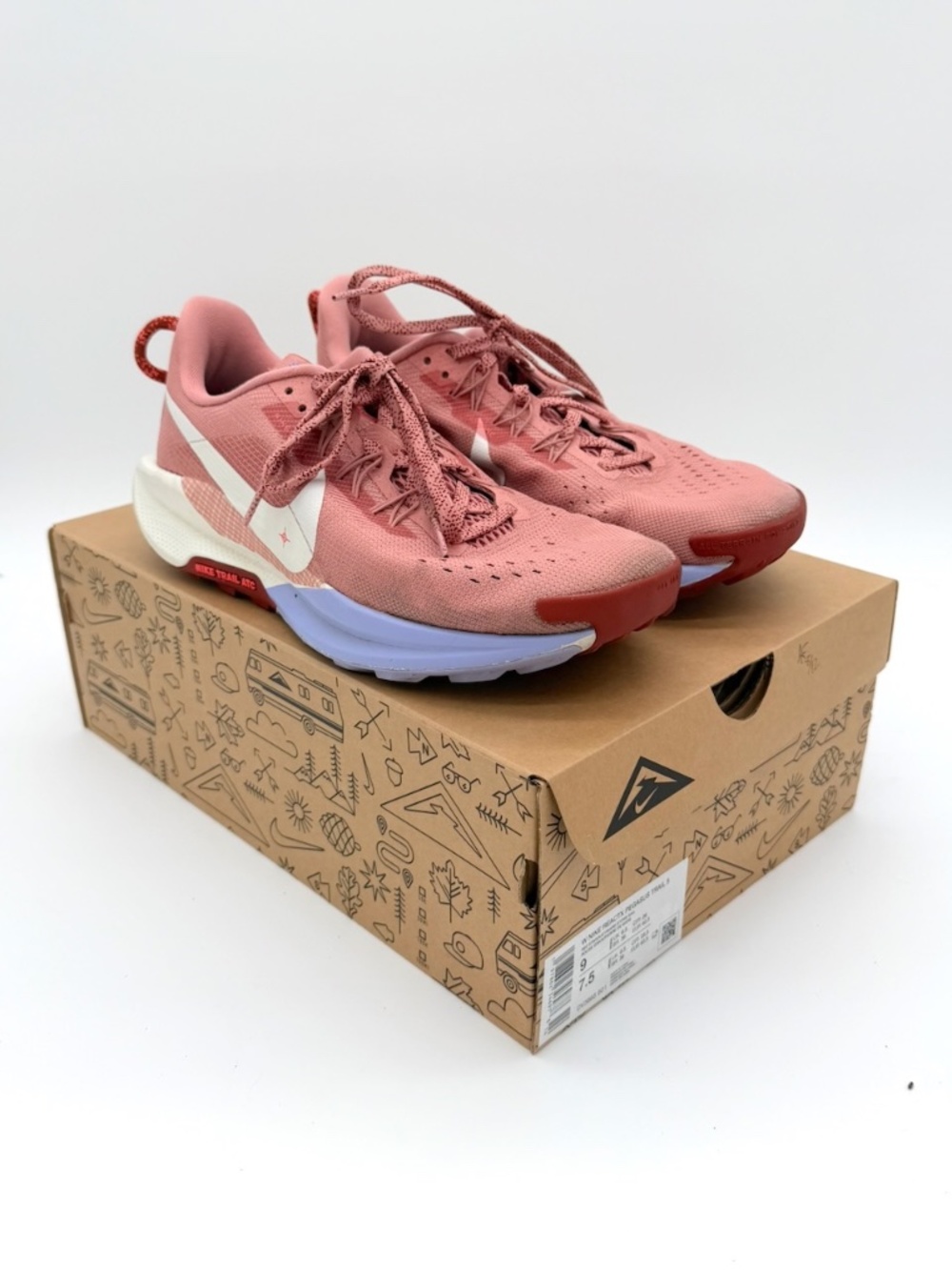 Nike Womens ReactX Pegasus Trail 5 Running Shoes Red Stardust Pink Lilac Ice 9